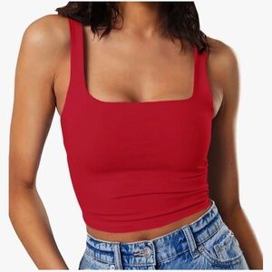 Red Square Neck Crop Top